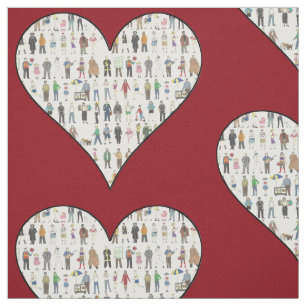 People of NYC New York City Red Heart Boroughs Fabric