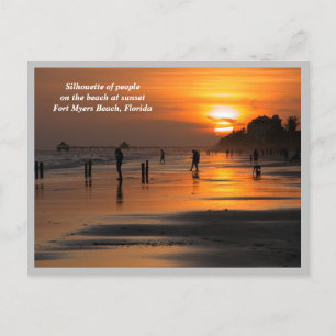 People on beach at sunset holiday postcard