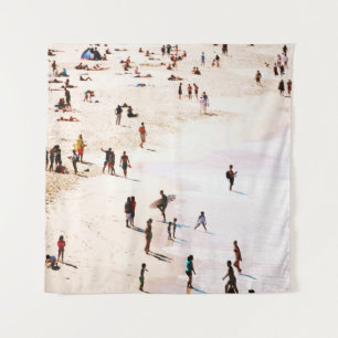 People on beach in the morning tapestry