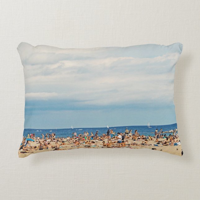 People on brown sand beach decorative cushion (Front)