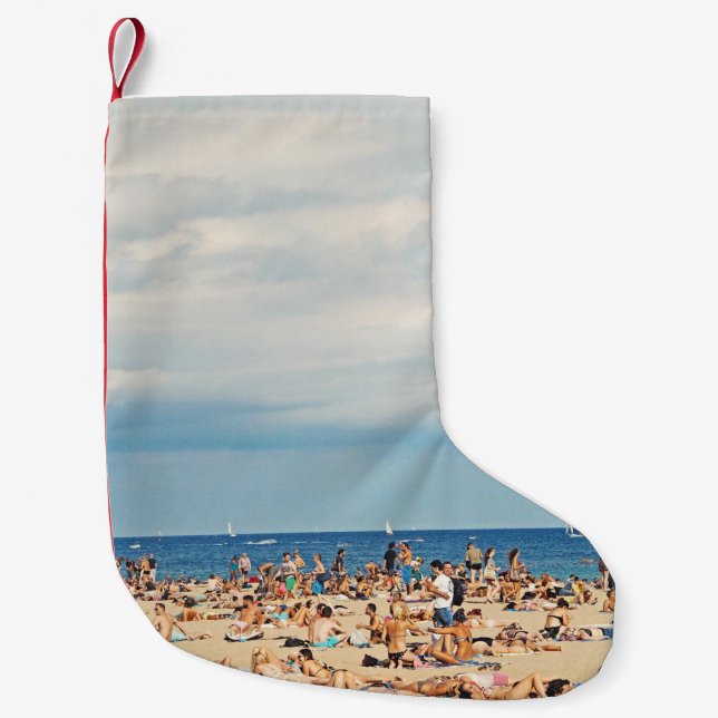People on brown sand beach small christmas stocking (Front)