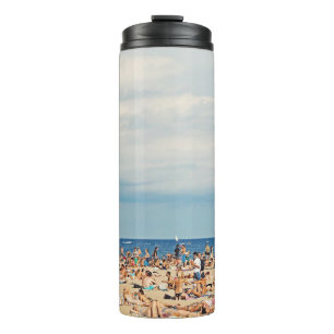 People on brown sand beach thermal tumbler