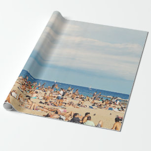 People on brown sand beach wrapping paper