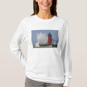 People on jetty watch large breaking waves in 2 T-Shirt