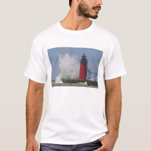 People on jetty watch large breaking waves in 2 T-Shirt