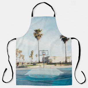 People outside outdoor basketball court apron