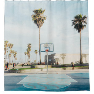 People outside outdoor basketball court shower curtain