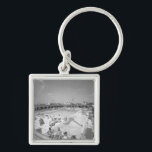 People relaxing at outdoor swimming pool B&W Key Ring<br><div class="desc">People relaxing at outdoor swimming pool,  (B&W),  elevated view. Copyright: George Marks</div>