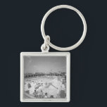 People relaxing at outdoor swimming pool B&W Key Ring<br><div class="desc">People relaxing at outdoor swimming pool,  (B&W),  elevated view. Copyright: George Marks</div>