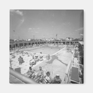People relaxing at outdoor swimming pool B&W Magnet