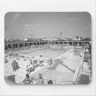 People relaxing at outdoor swimming pool B&W Mouse Pad