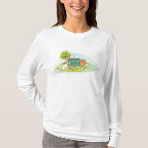 People relaxing by information sign with tea cup T-Shirt