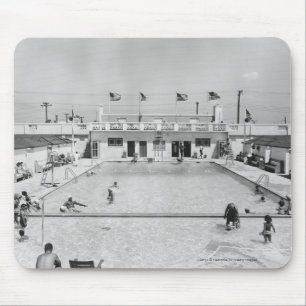 People relaxing in outdoor pool B&W elevated Mouse Pad
