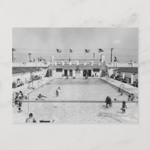 People relaxing in outdoor pool B&W elevated Postcard