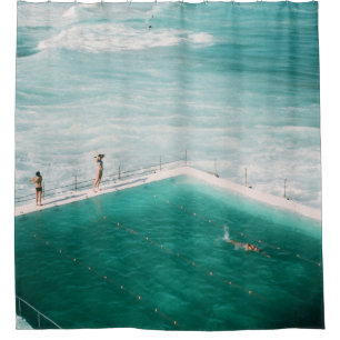 People standing and swimming on swimming pool besi shower curtain