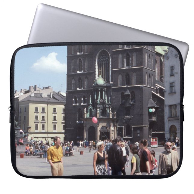 PEOPLE STANDING BESIDE CONCRETE CATHEDRAL LAPTOP SLEEVE (Front)