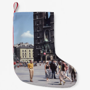 PEOPLE STANDING BESIDE CONCRETE CATHEDRAL SMALL CHRISTMAS STOCKING
