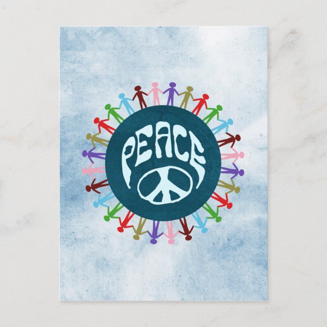 People united around the world in a peace symbol postcard (Front)