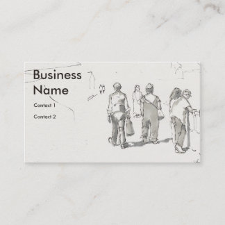 People walking along prmenade drawing business card