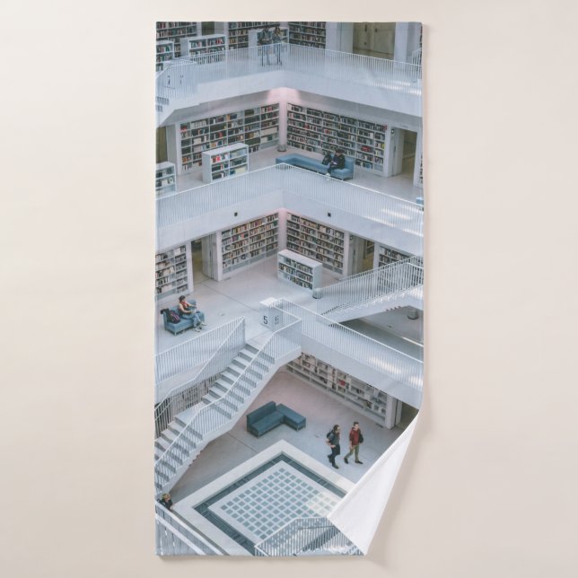 PEOPLE WALKING INSIDE LIBRARY BATH TOWEL (Bath Towel)