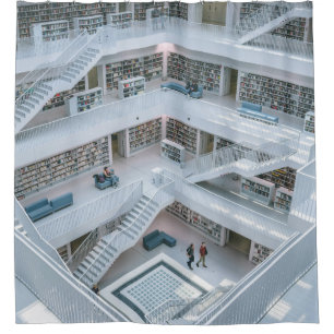 PEOPLE WALKING INSIDE LIBRARY SHOWER CURTAIN