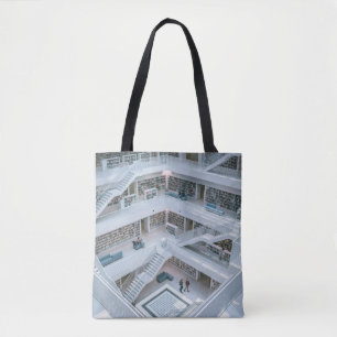 PEOPLE WALKING INSIDE LIBRARY TOTE BAG