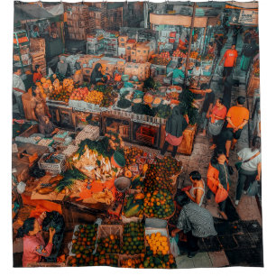 PEOPLE WALKING ON MARKET DURING DAYTIME SHOWER CURTAIN