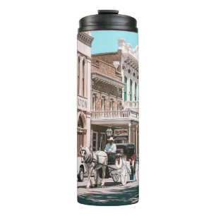 PEOPLE WALKING ON STREET NEAR CARS AND BUILDINGS D THERMAL TUMBLER