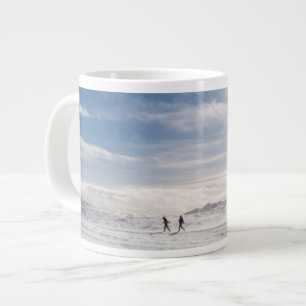 People walking over snow, Iceland Large Coffee Mug