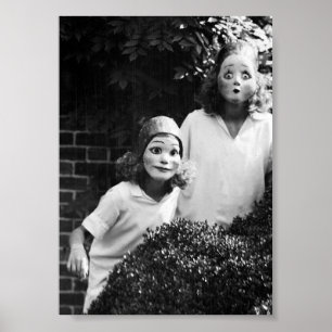 People Wearing Masks, Strange, Vintage Poster