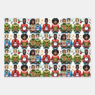 People Wearing Ugly Christmas Sweaters Wrapping Paper Sheet