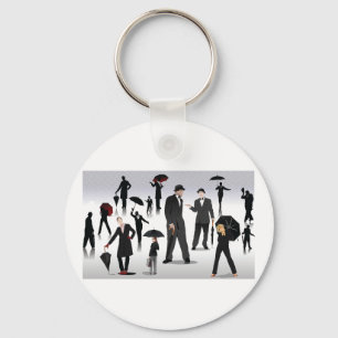 People With Umbrellas Key Ring