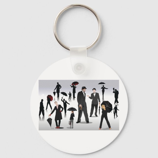 People With Umbrellas Key Ring (Front)