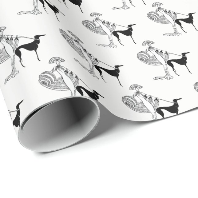 People-Woman-Dog-FilledIn-ArtDeco-Trans-BG-ADD-155 Wrapping Paper (Roll Corner)