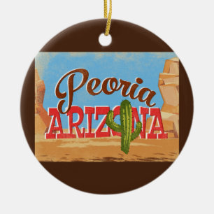 Peoria Arizona Cartoon Desert Vintage Travel Ceramic Ornament