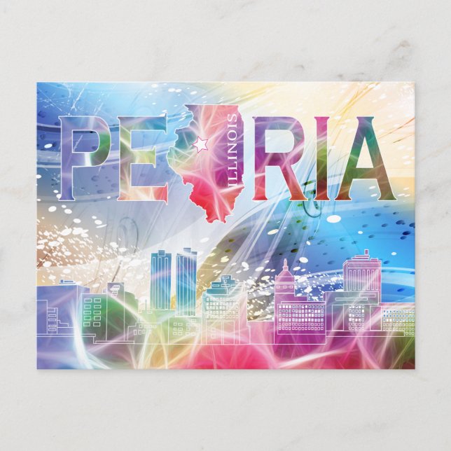 Peoria, Illinois - Colourful Design Postcard (Front)