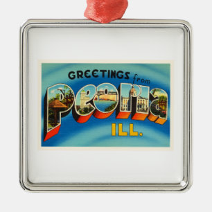 Peoria Illinois IL Old Vintage Travel Souvenir Metal Tree Decoration