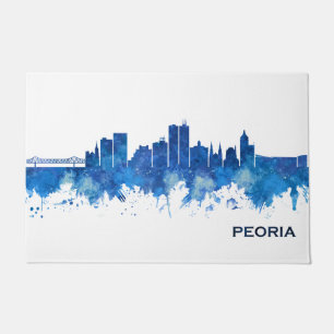 Peoria Illinois Skyline Blue Doormat