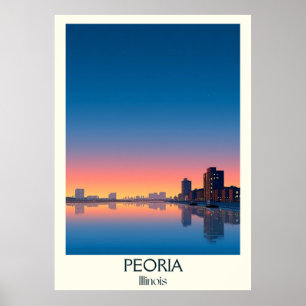 Peoria Illinois Vintage River Skyline Sunset Art Poster