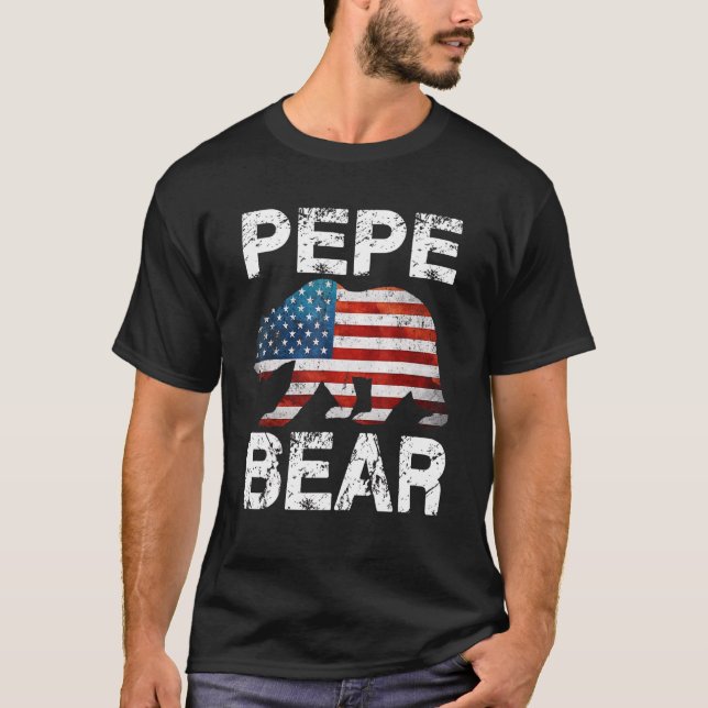 Pepe Bear Patriotic Flag Matching Family 4th Of Ju T-Shirt (Front)