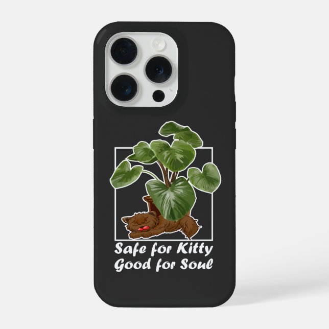 Peperomia Cat Safe Plant Sleeping Fluffy Cat Art iPhone Case (Back)