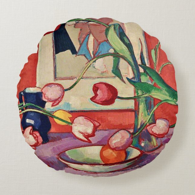 Peploe - Tulips, The Blue Jug Round Cushion (Front)