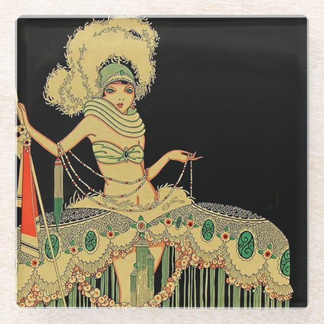 “Peplum Costume” 1926 Magazine Cover by J Carlos Glass Coaster (Front)