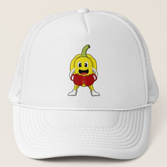 Pepper as Boxer with Boxing gloves Trucker Hat (Front)