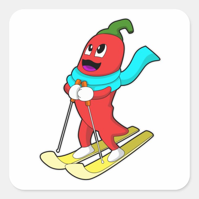 Pepper as Skier with Ski Square Sticker (Front)