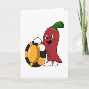 Pepper at Poker with Poker chips Card