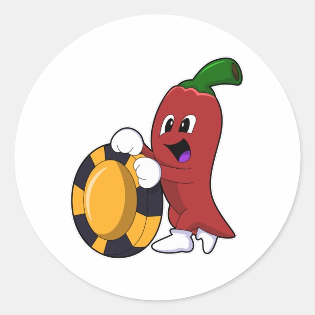 Pepper at Poker with Poker chips Classic Round Sticker (Front)