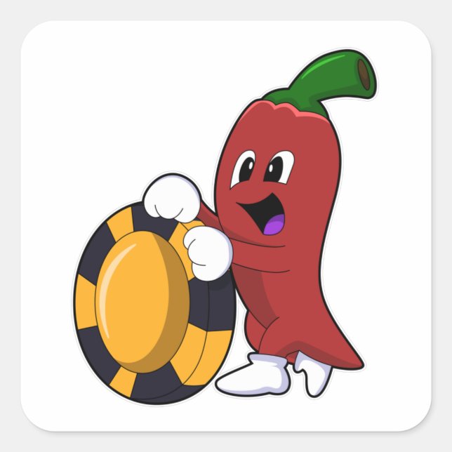 Pepper at Poker with Poker chips Square Sticker (Front)