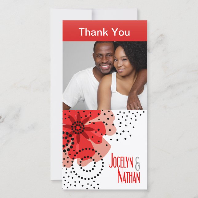 Pepper Poppies Photo Thank You red Card (Front)