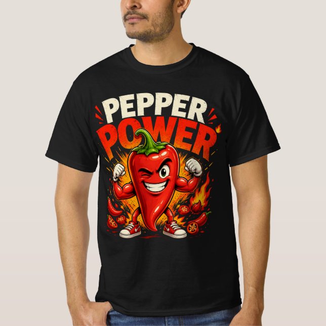 Pepper Power Funny Spicy Pepper T-Shirt (Front)